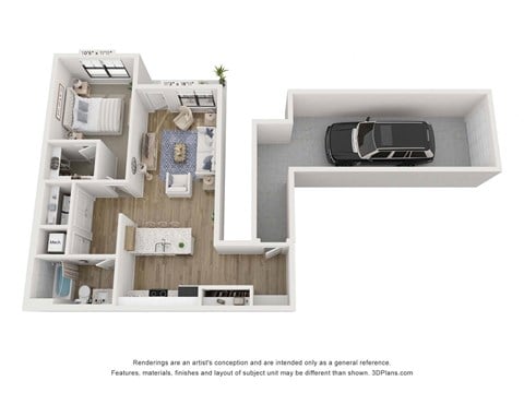 Floor plan for 1 bed, 1 bath, 797 sqft